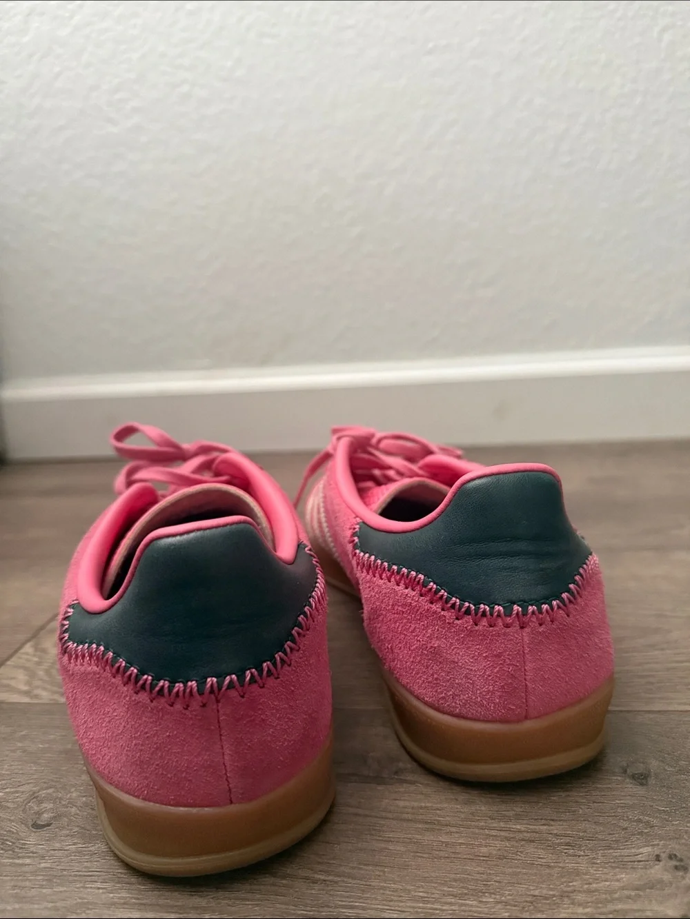 adidas Pink Suede Low-Top Sneakers with Cream Stripes